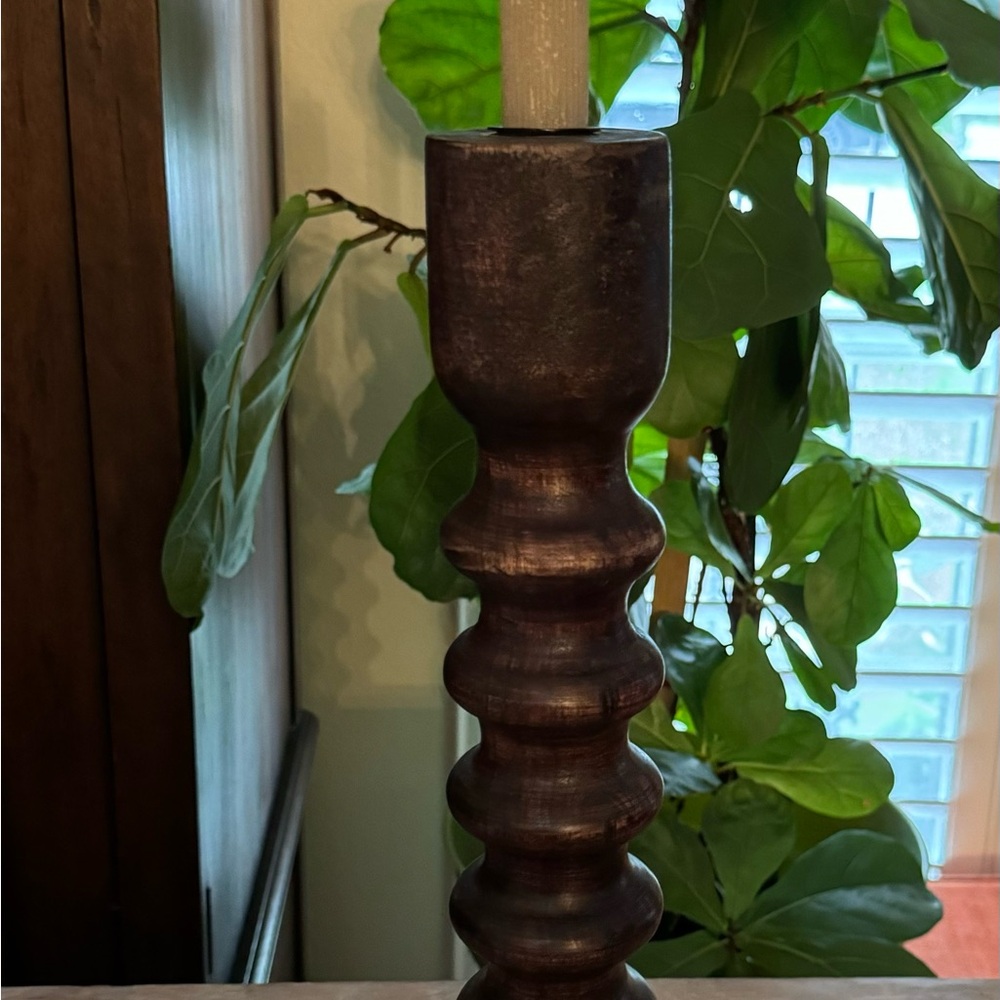 Hand Carved Mango Wood Taper Candle Holder (21”)